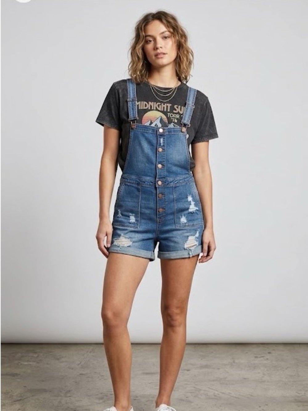 Distressed Denim Stretchy Overalls